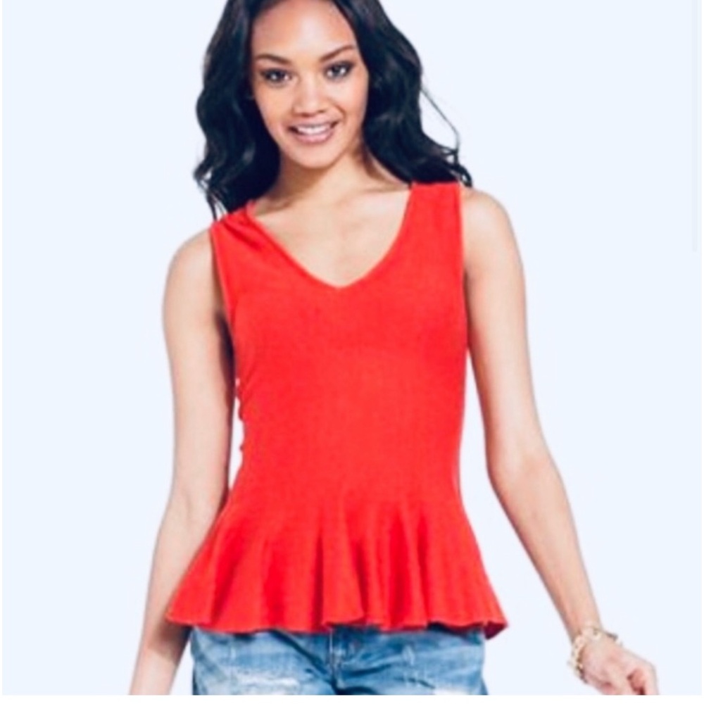 NWOT RACHEL Rachel Roy Knit Peplum Ruffle Hem Red Sweater Tank Top Size L